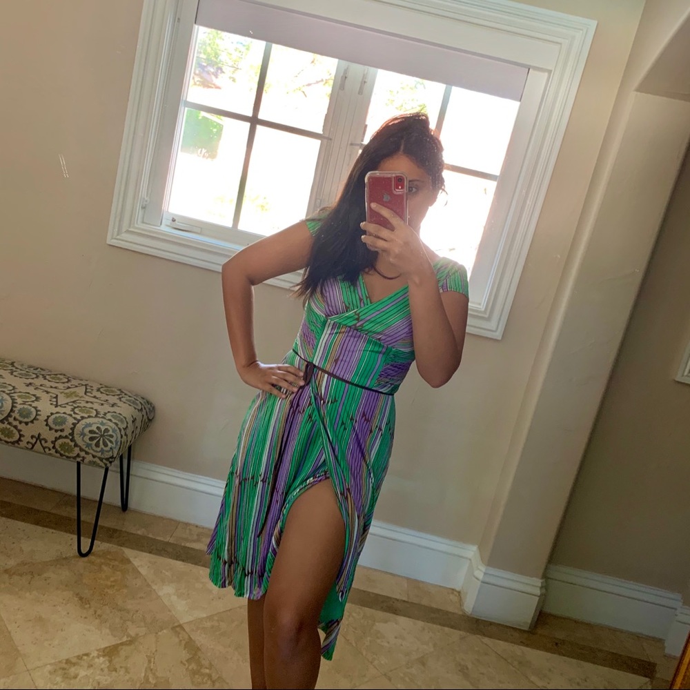 Kay Unger NYC Green and Purple striped Dress